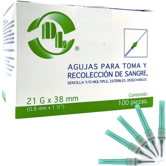 Aguja desechable para toma y recolección de sangre Vacusystem, calibre 21G x 38mm
