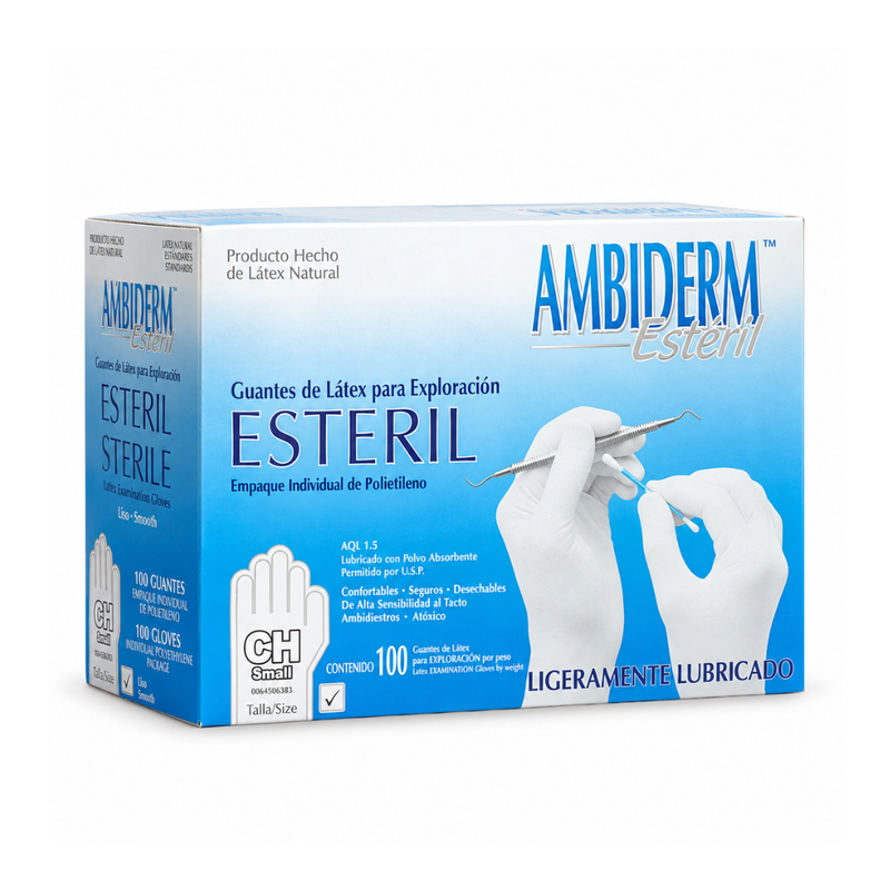 Cargue la imagen en el visor de la galería, Guante Latex Esteril Caja Con 100 Piezas marca Ambiderm