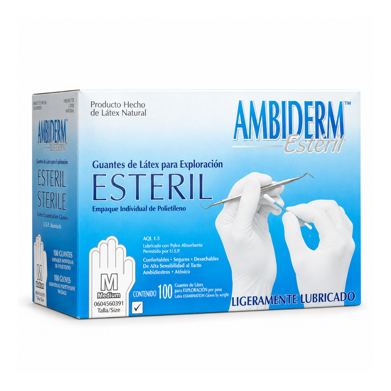 Cargue la imagen en el visor de la galería, Guante Latex Esteril Caja Con 100 Piezas marca Ambiderm
