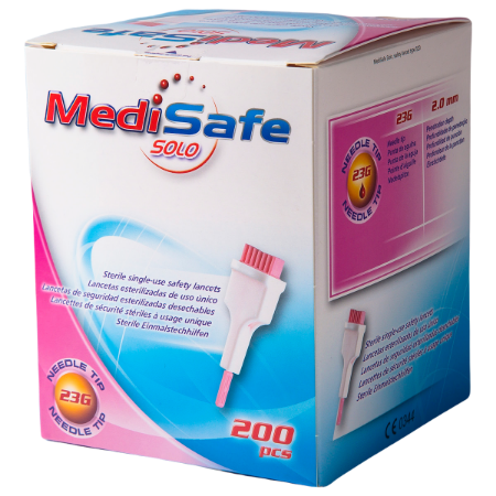 8218 Lancetas Retráctiles MediSafe Solo 23 G - Caja con 200 piezas