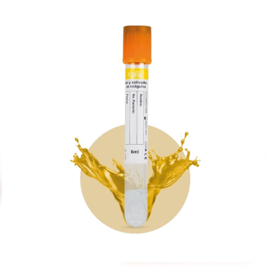 Tubo al vacío con Gel y Activador de Coágulo 13×100 mm 6 ml plástico PET, Tapa Color Oro - Corrugado de 12 Gradillas con 100 piezas - Kabla