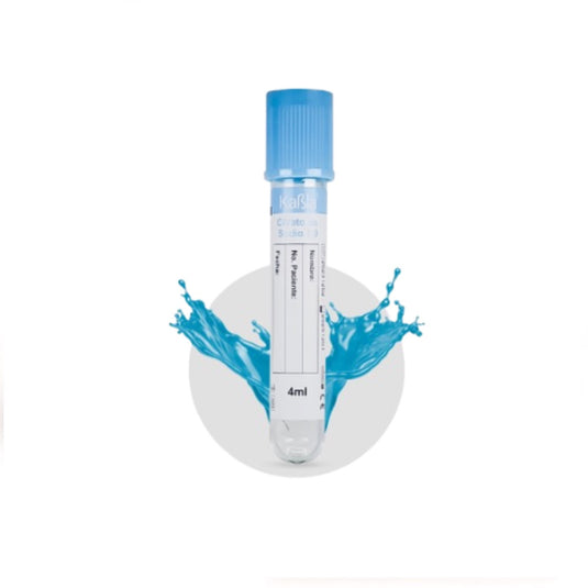 Tubo al vacío con Citrato de Sodio 3.2% (Tubo PT) 13×75 mm 4 ml Plástico PET, Tapa Color Azul - Corrugado de 12 Gradillas con 100 piezas - Kabla