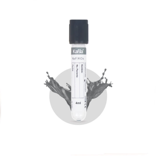 Tubo al vacío con Fluoruro de sodio / Oxalato de Potasio (inhibidor glucolítico) 13×75 mm 4 ml plástico PET, Tapa Color Gris - Gradilla con 100 piezas