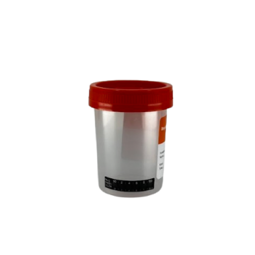 Contenedores de Orina Estériles con termómetro de 120 ml con tapa naranja - Caja con 300 piezas - Kabla