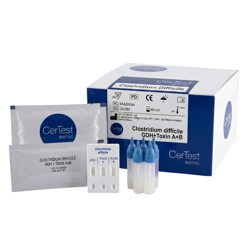 Cargue la imagen en el visor de la galería, Prueba CerTest para detección de Clostridium Difficile (GDH/Toxina A/Toxina B) en Cassette - caja con 20 pruebas - marca CerTest