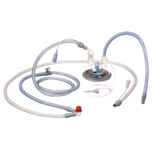 Circuito respiratorio neonatal VentStar Helix, doble calefactado, en su empaque estéril, listo para uso en ventilador mecánico.