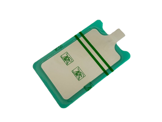 Vista posterior de la placa de electrocirugía bipolar NT, mostrando la capa de espuma aislante.