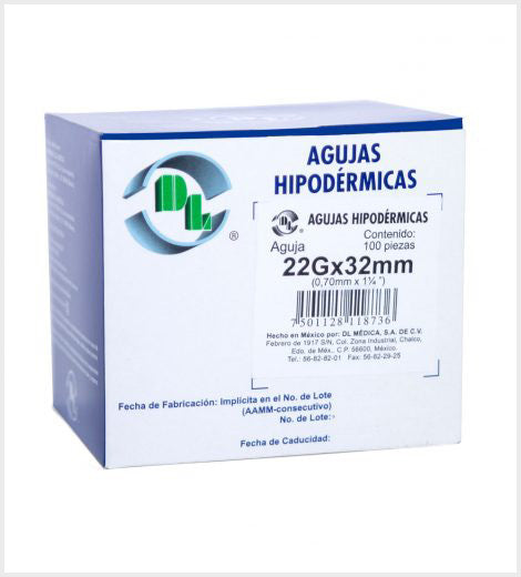 Aguja Hipodérmica DL Desechable, Calibres, 22X32