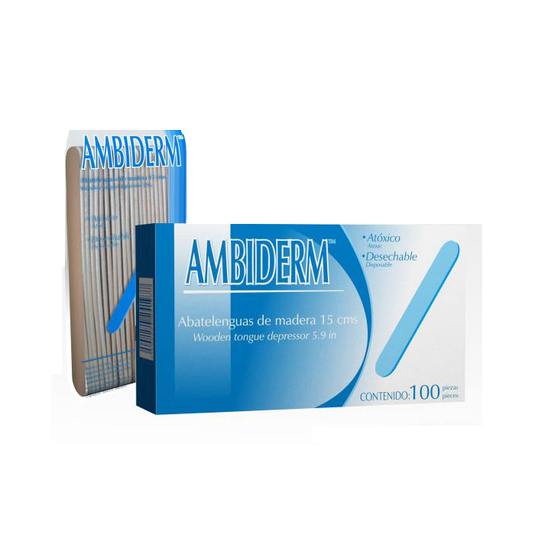 Abatelenguas de Madera Ambiderm De 18 x 15 CM Caja con 100 piezas