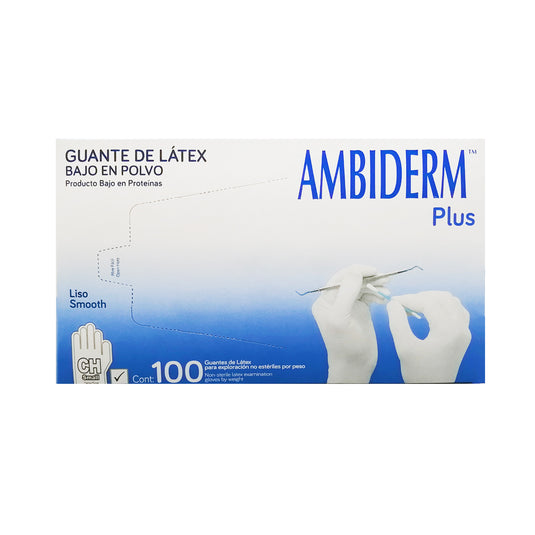 Guante Ambiderm Plus De Latex Liso Blanco Caja con 100 Piezas