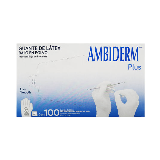 Guante Ambiderm Plus De Latex Liso Blanco Grande Caja con 100 Piezas