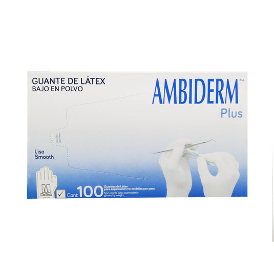 Guante Ambiderm Plus De Latex Liso Blanco Caja con 100 Piezas