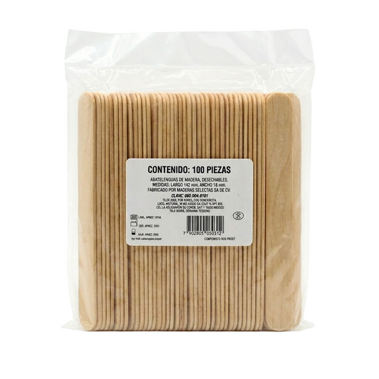 Abatelenguas de madera 18 X 15 Cms con 100 piezas marca Lehmis