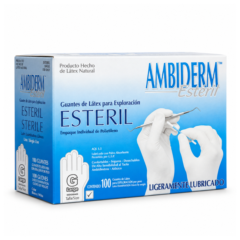 Cargue la imagen en el visor de la galería, Guante Latex Esteril Caja Con 100 Piezas marca Ambiderm
