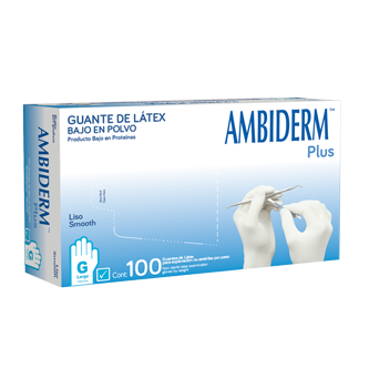 Caja con 100 guantes de látex lisos modelo Plus en color blanco, tamaño mediano