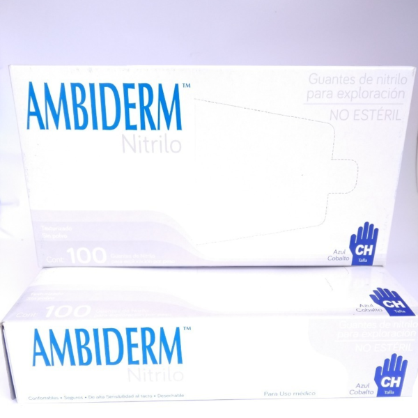 Caja con 100 guantes de nitrilo en color azul cobalto, tamaño mediano