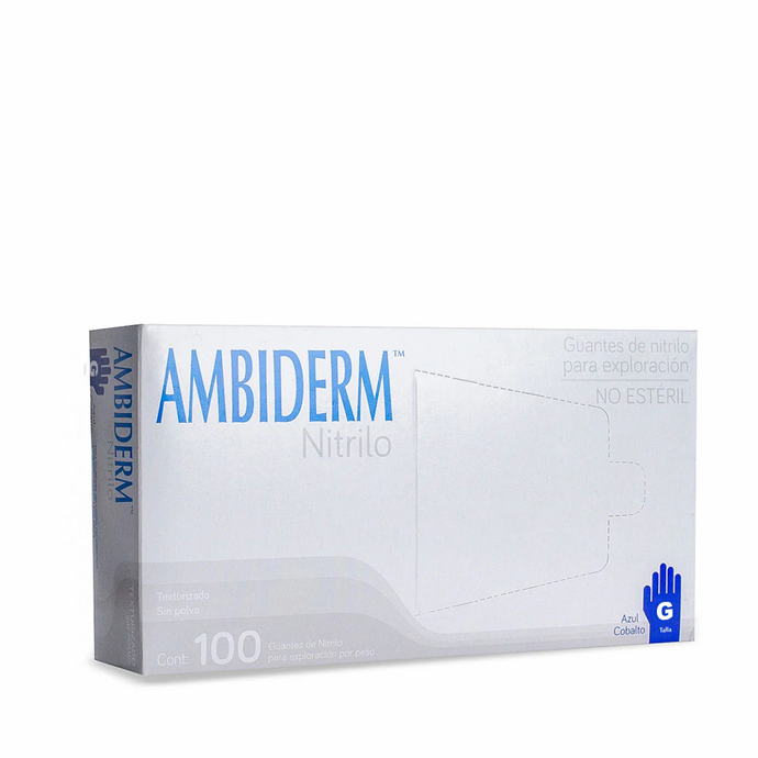 Caja con 100 guantes de nitrilo en color azul cobalto, tamaño grande