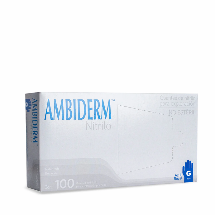Caja con 100 guantes de nitrilo en color azul royal, tamaño chico