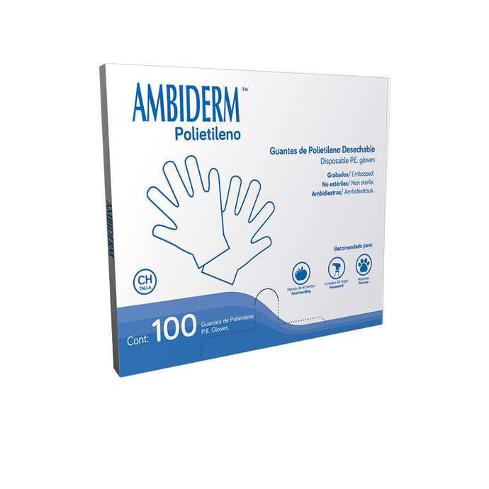 Caja con 100 guantes de polietileno transparentes, tamaño mediano