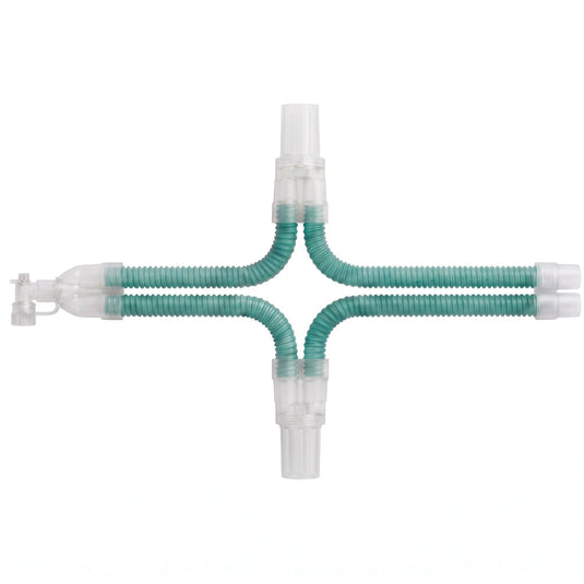 Circuito para ventilado adulto, longitud 1.8m Conector en Y (tubería verde y blanca) trampas de agua, y sujetador de tubos Marca Exin