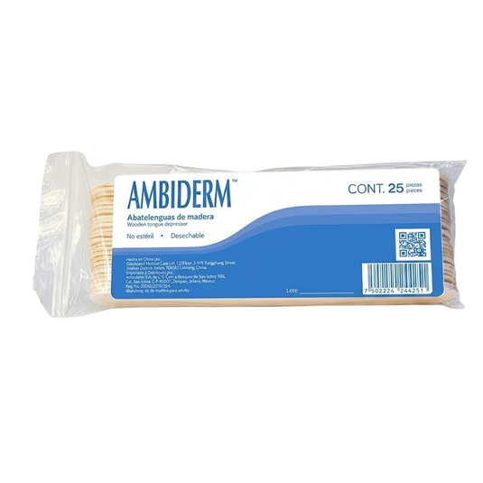 Abatelenguas de Madera 18 X 15 cm 20 bolsas con 25 piezas - marca Ambiderm