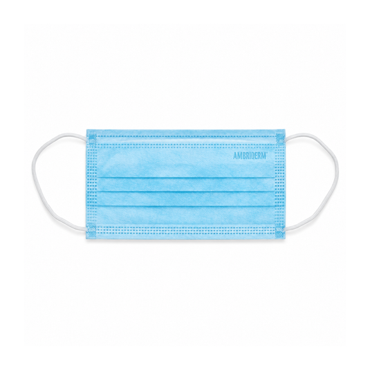 Cubrebocas Ambiderm 3 Pliegues Azul con 50 piezas marca Ambiderm