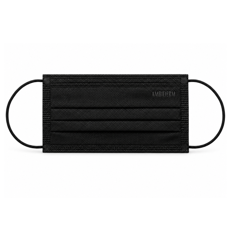 Cargue la imagen en el visor de la galería, Cubrebocas Ambiderm 3 Pliegues Negro con 50 piezas marca Ambiderm
