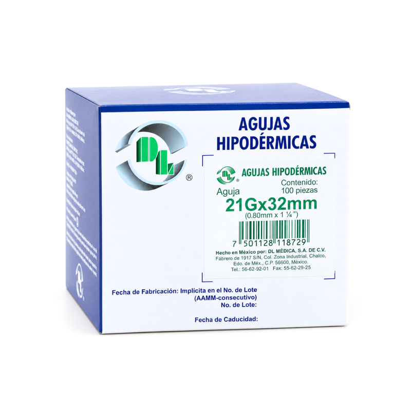 Cargue la imagen en el visor de la galería, Aguja hipodermica desechable 21Gx32mm con 100 piezas marca DL
