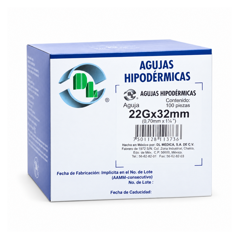 Cargue la imagen en el visor de la galería, Aguja hipodermica desechable 22Gx32mm con 100 piezas marca DL

