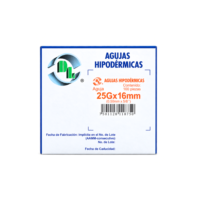 Cargue la imagen en el visor de la galería, Aguja hipodermica desechable 25Gx16mm con 100 piezas marca DL
