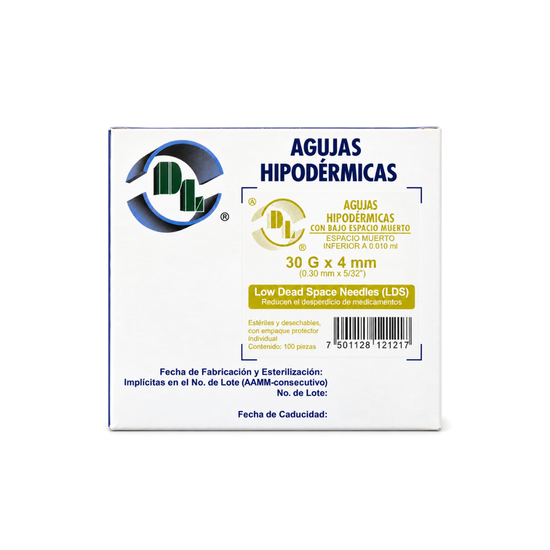 Cargue la imagen en el visor de la galería, Aguja Hipodérmica Dl Desechable, Calibres, 30X4 (Bótox Y Mesoterapia) caja con 100 piezas marca DL
