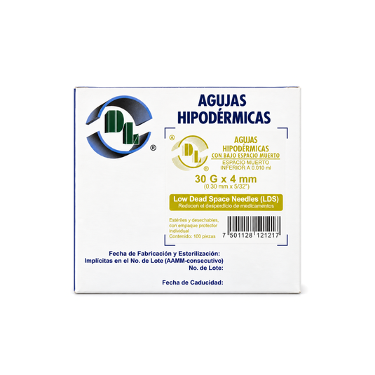 Aguja Hipodérmica Dl Desechable, Calibres, 30X4 (Bótox Y Mesoterapia) caja con 100 piezas marca DL