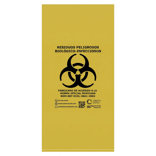 Bolsa De Polietileno Amarillo Residuos Patológicos 50cm x 60cm Calibre 300 Caja Con 100 Piezas Marca IXION