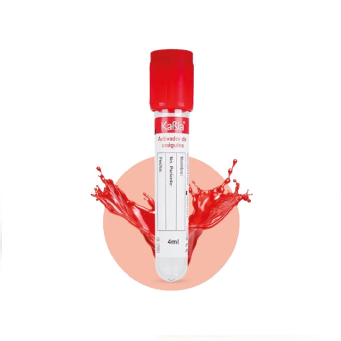 Tubo al vacío con Activador de Coágulo 13×100 mm 6 ml Plástico PET, Tapa Color Rojo - Corrugado de 12 Gradillas con 100 piezas - Kabla