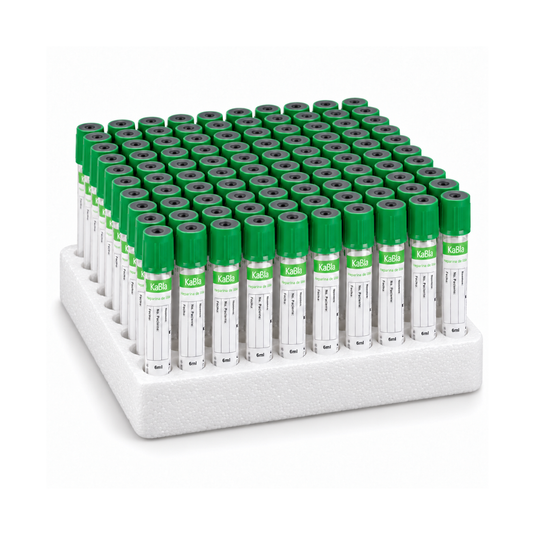 Tubo Vacutainer Con Heparina De Litio, 13×100 Mm 6 Ml Plástico Pet, Tapa Color Verde - Gradilla Con 100 Piezas marca Kabla