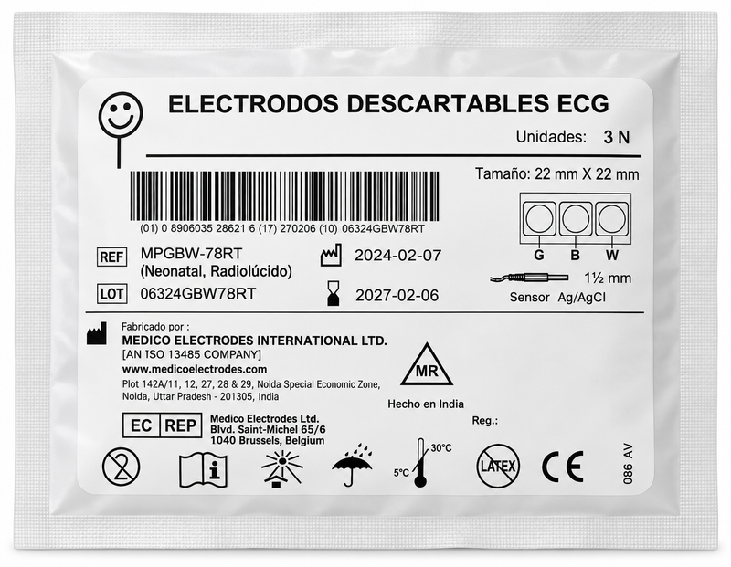 Cargue la imagen en el visor de la galería, Electrodo Neonatal Radiolucido con 3 piezas marca Medico Electrodes
