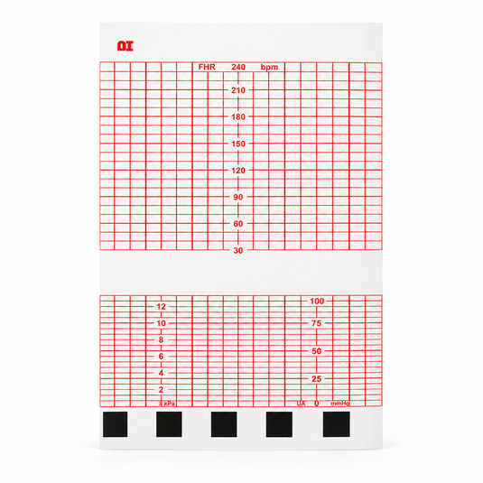 Papel graficado en rojo. Medidas: 15.2cm*9cm Doblado en Z de 150 hojas. Para Analogic Fetalgard. marca NT