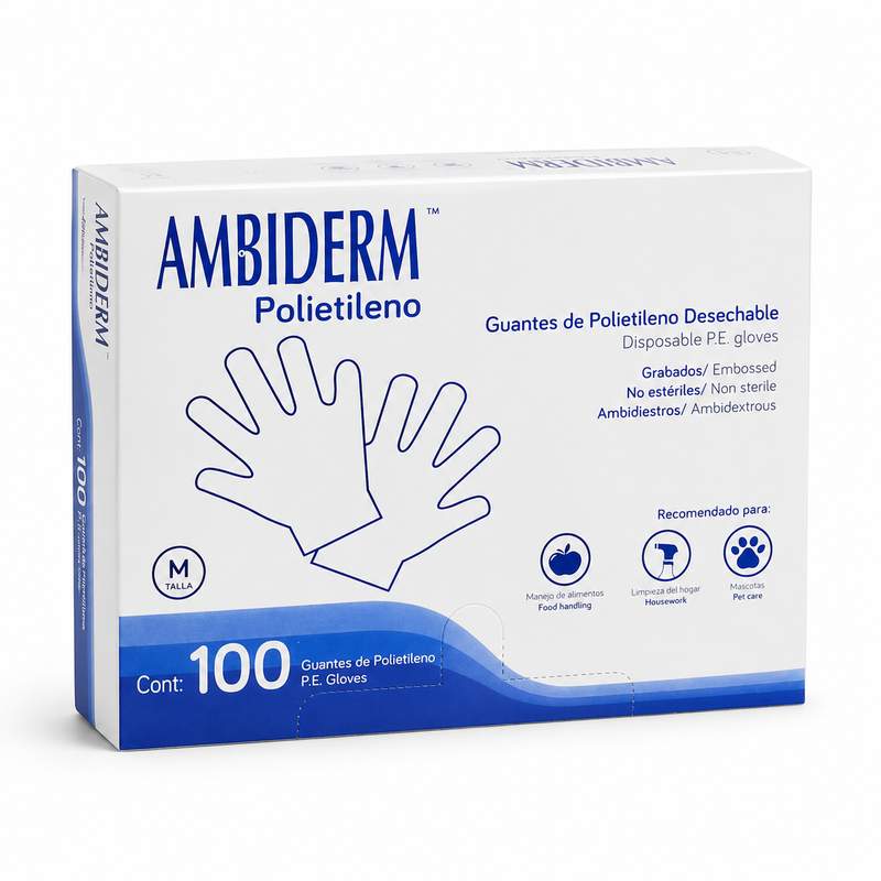 Cargue la imagen en el visor de la galería, Guante Polietileno Mediano Caja Con 100 Piezas marca Ambiderm
