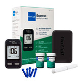 Kit On Call Express, contiene:
1 Glucómetro On Call Express (G115-11D)
100 Tiras reactivas (2 x G135-10D)
100 Lancetas (G124-10A)
1 disparador (G124-11A)