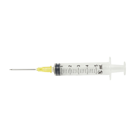 Jeringa esteril y desechable 5ml con aguja 20X32 con 100 piezas marca DL