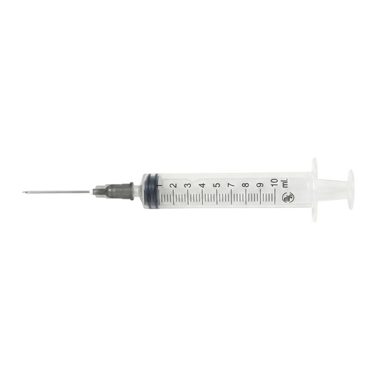 Jeringa esteril y desechable 10ml con aguja 22X32 con 100 piezas marca DL