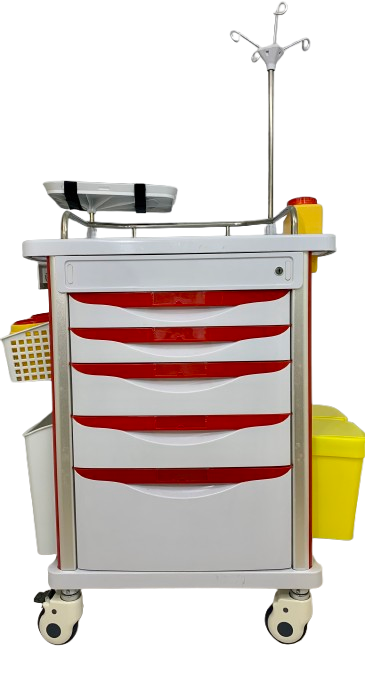 Cargue la imagen en el visor de la galería, Carro De Urgencias De Plástico ABS y Aluminio, Con Cajones, Llave, Etc. Catálogo: MAET750H
