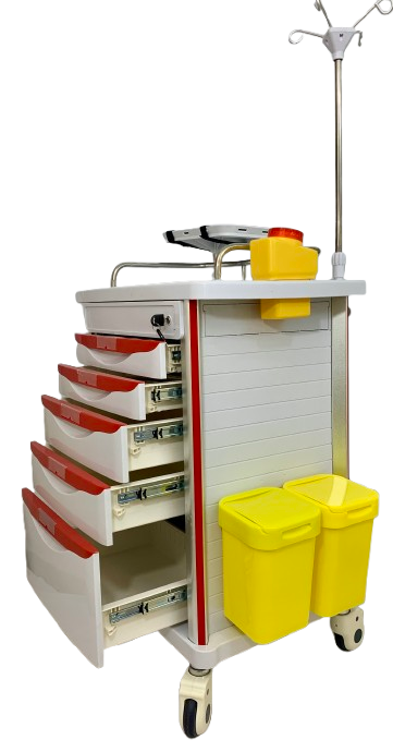 Cargue la imagen en el visor de la galería, Carro De Urgencias De Plástico ABS y Aluminio, Con Cajones, Llave, Etc. Catálogo: MAET750H
