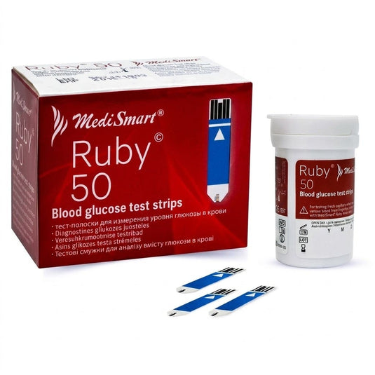 Tiras reactivas para Glucómetro Ruby - caja con 50 pruebas - marca Medismart