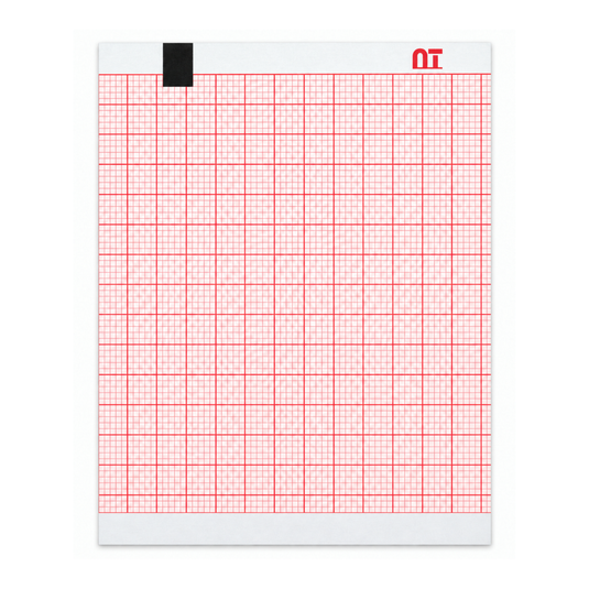 Papel graficado en rojo. Medidas: 8cm*7cm Doblado en Z de 315 hojas. Para ECG Schiller 2.157026 AT101. marca NT