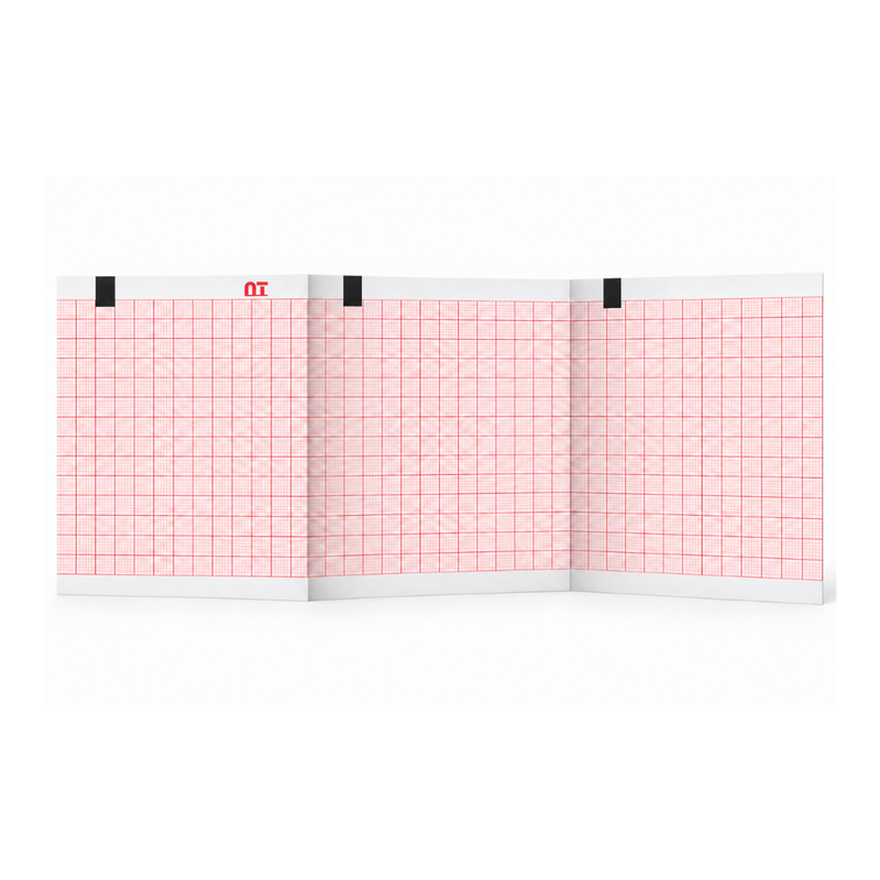 Cargue la imagen en el visor de la galería, Papel graficado en rojo. Medidas: 8cm*7cm Doblado en Z de 315 hojas. Para ECG Schiller 2.157026 AT101. marca NT

