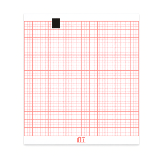 Papel graficado en rojo. Medidas: 8cm*7cm Doblado en Z de 315 hojas. Para ECG Schiller AT1-G2. marca NT