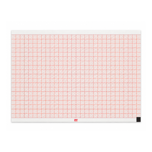 Papel graficado en rojo. Medidas: 11cm*14cm Doblado en Z de 100 hojas. Para NIHON KOHDEN FQW110-2-140. marca NT