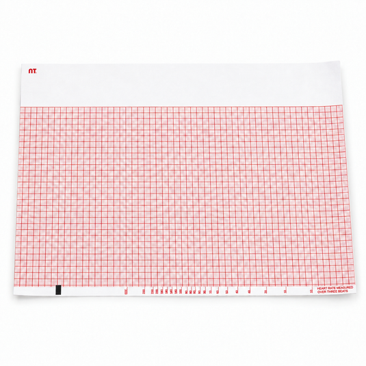 Papel graficado en rojo. Medidas: 21.5cm*28cm Doblado en Z de 250 hojas. Para Mortara ELI250. marca NT