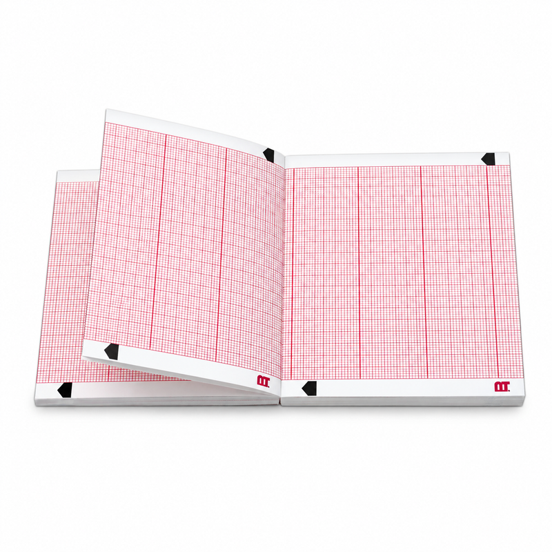 Cargue la imagen en el visor de la galería, Papel graficado en rojo. Medidas: 9cm*9cm Doblado en Z de 200 hojas. Para Desfibrilador Zoll Serie M. marca NT
